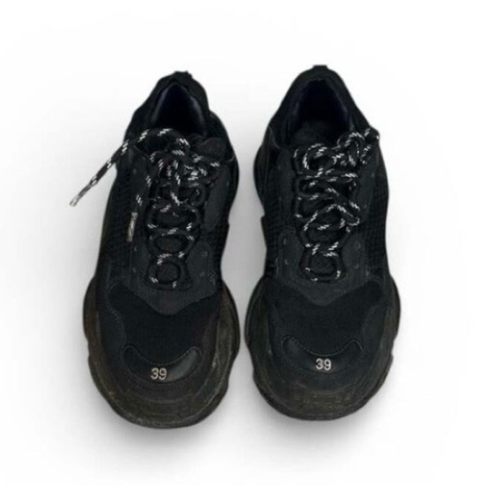 Balenciaga Triple S Black Mesh and Leather Chunky Sneakers - Picture 3 of 3
